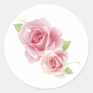 Rosa Rosen Fein Süß Weiblich Retro Floral Runder Aufkleber