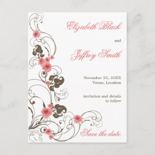 Rosa Rosen Fleur Elegant Save-The-Date-Postkarte Ankündigungspostkarte