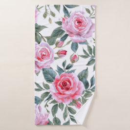 Rosa Rosen Floral Cottagecore Wasserfarbenmuster Badehandtuch