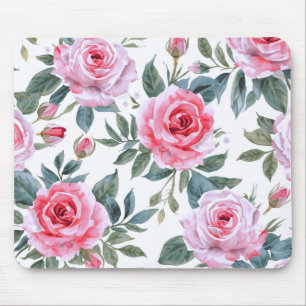 Rosa Rosen Floral Cottagecore Wasserfarbenmuster Mousepad