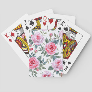 Rosa Rosen Floral Cottagecore Wasserfarbenmuster Spielkarten