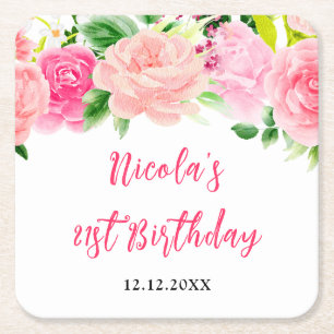 Rosa Rosen Floral Geburtstag Rechteckiger Pappuntersetzer