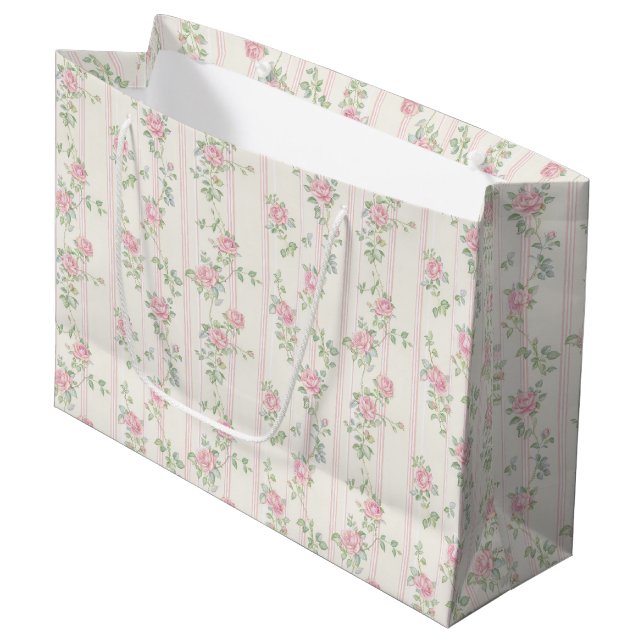 Rosa Rosen Floral Große Geschenktüte (Vorderseite Schrägansicht)