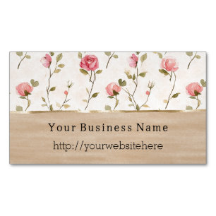 Rosa Rosen Florale Creme Firmenname Webseite Magnetische Visitenkarte