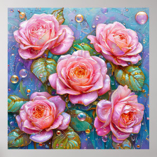 🌸 Rosa Rosen Florale Elegante Heimdekoration Poster