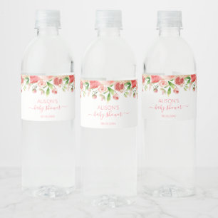 Rosa Rosen Florale Grünzeug Mädchen Baby Shower Wasserflaschenetikett