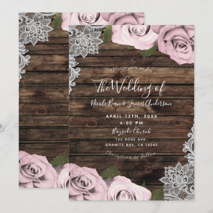 Rosa Rosen Florale Hochzeit im rustikalen Holz-Loo Einladung