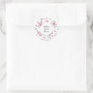 Rosa Rosen Florale Hochzeitsdusche Runder Aufkleber