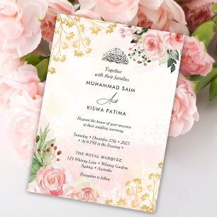 Rosa Rosen Florale Muslimische Islamische Hochzeit Einladung