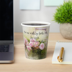 Rosa Rosen Florale Papiertasse Glaubensschrift Pappbecher
