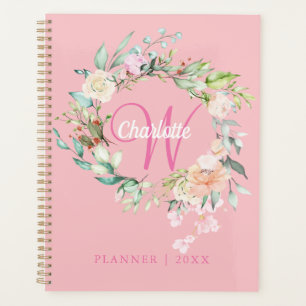 Rosa Rosen Florale Schrift Monogramm 2023 Planer