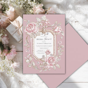 Rosa Rosen Florale Vintage Brautparty Einladung