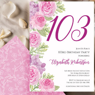 Rosa Rosen Florale Vorlage 103. Geburtstag