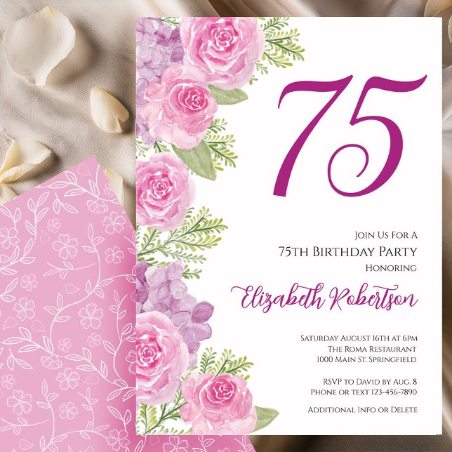 Rosa Rosen Florale Vorlage 75. Geburtstag (Von Creator hochgeladen)