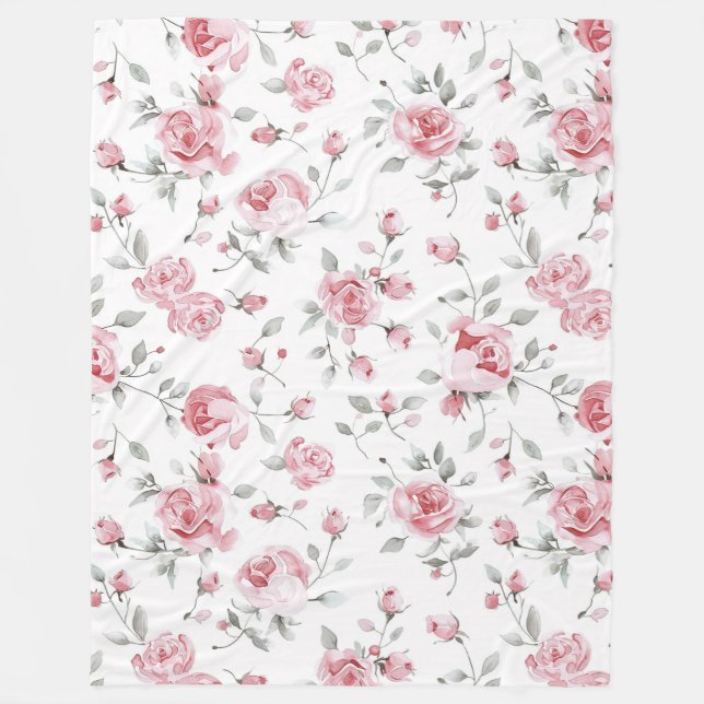 Rosa Rosen Florales Brautbad Fleecedecke (Vorderseite)
