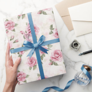 Rosa Rosen Florales Brautbad Geschenkpapier