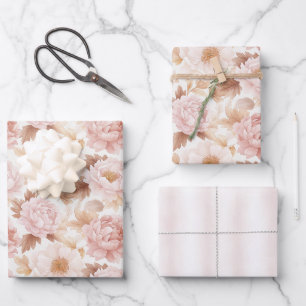 Rosa Rosen Florales Brautbad Geschenkpapier Set