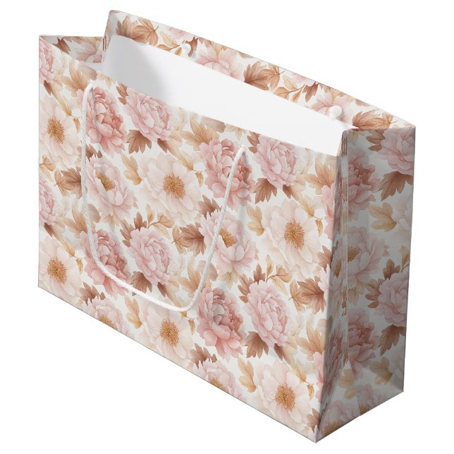 Rosa Rosen Florales Brautbad Große Geschenktüte (Vorderseite Schrägansicht)