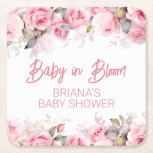 Rosa Rosen Florales Mädchen Baby Shower Rechteckiger Pappuntersetzer