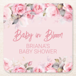 Rosa Rosen Florales Mädchen Baby Shower Rechteckiger Pappuntersetzer