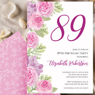 Rosa Rosen Florales Template 89. Geburtstag Einladung