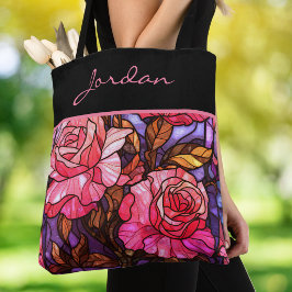 Rosa Rosen-Garten-Buntglas-Monogramm