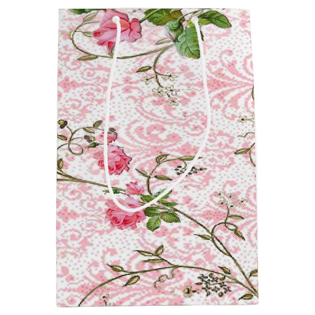 Rosa Rosen-Geschenk-Tasche Mittlere Geschenktüte (Vorderseite)