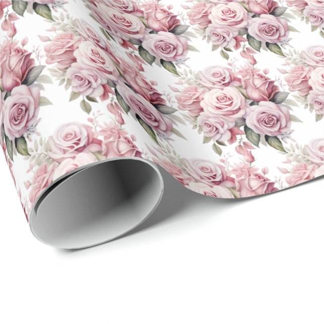 Rosa Rosen Geschenkpapier (Rolleneckpunkt)