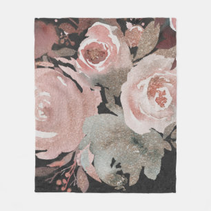 Rosa Rosen Glitter Rosen Dunkle Florale Glam Elega Fleecedecke