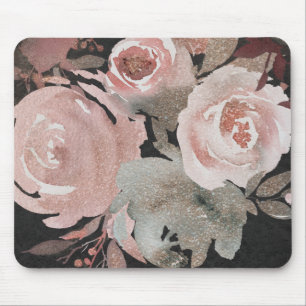 Rosa Rosen Glitter Rosen Dunkle Florale Glam Elega Mousepad