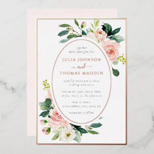 Rosa Rosen-Gold-Blumenrahmen Hochzeit Folieneinladung