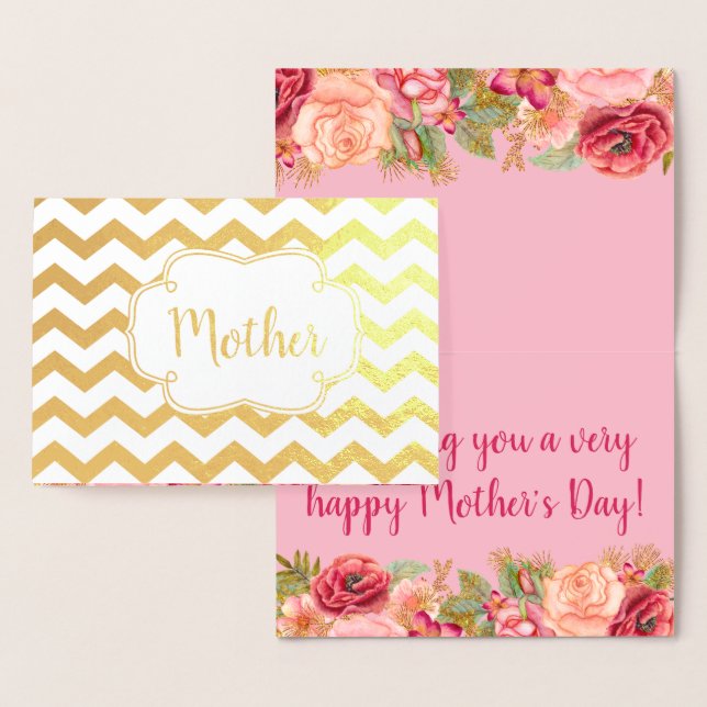 Rosa Rosen | Gold Foil Happy Mother Day Folienkarte (Anzeige)