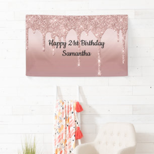 Rosa Rosen Gold Glitterndes Personalisiertes Banner