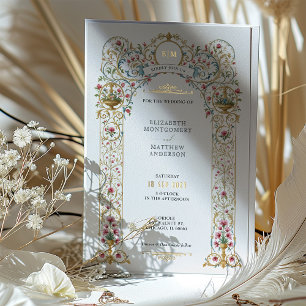Rosa Rosen & goldene Urnen viktorianische Hochzeit Folieneinladung