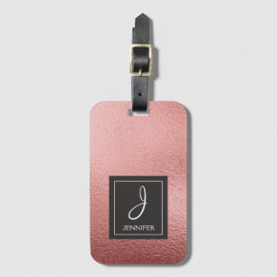 Rosa Rosen-Goldfolien-eleganter Monogramm Lugage Gepäckanhänger