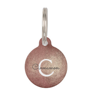 Rosa Rosen-Goldfolien-metallischer Monogramm-Name Haustiermarke