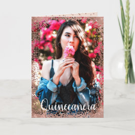 Rosa Rosen-GoldGlitzer-Fahnen-Foto Quinceañera Einladung