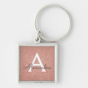 Rosa Rosen-GoldGlitzer u. Schein-Monogramm Schlüsselanhänger