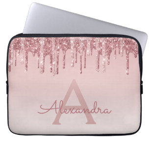 Rosa Rosen-GoldGlitzer und Schein-Monogramm Laptopschutzhülle