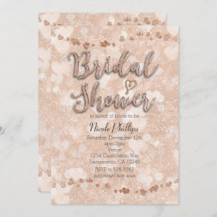 Rosa Rosen-Goldherz-Brautparty-Einladungen Einladung