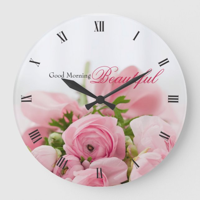 Rosa Rosen Große Wanduhr (Vorderseite)