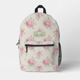 Rosa Rosen Grüne Blätter Botanisch Personalisiert Bedruckter Rucksack