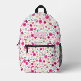Rosa Rosen Grüne Blätter Botanisch Personalisiert Bedruckter Rucksack