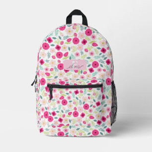 Rosa Rosen Grüne Blätter Botanisch Personalisiert Bedruckter Rucksack