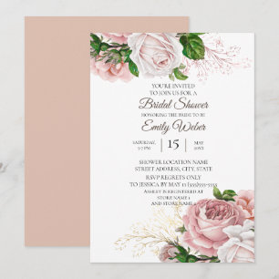 Rosa Rosen Hochzeit Blumen Brautparty Einladung