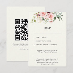 Rosa Rosen-Hochzeits-RSVP per Post / Online-QR-Cod Einladung