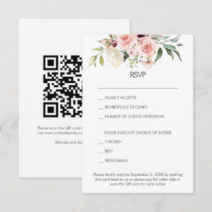 Rosa Rosen-Hochzeits-RSVP per Post / Online-QR-Cod Einladung