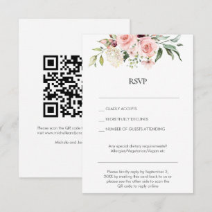 Rosa Rosen-Hochzeits-RSVP per Post / Online-QR-Cod Einladung