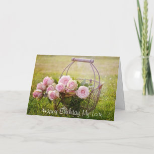 Rosa Rosen I ein Korb, elegante Geburtstags-Karte Karte