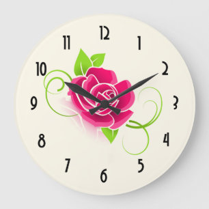Rosa Rosen-Illustration Große Wanduhr